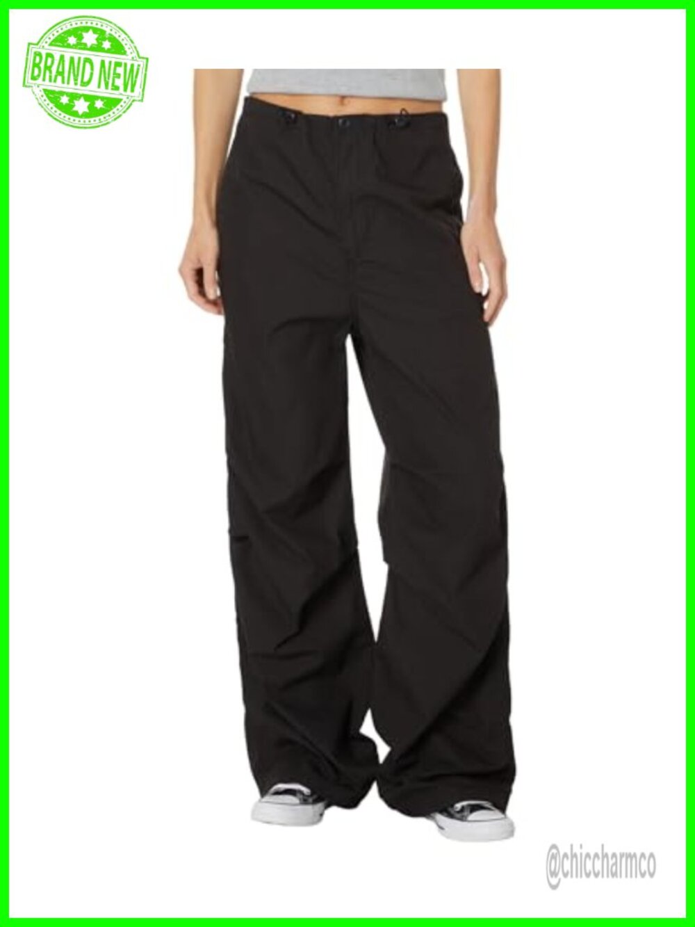 Parachute Pants Wide Leg Loose Fit Mid Rise Drawstring Casual